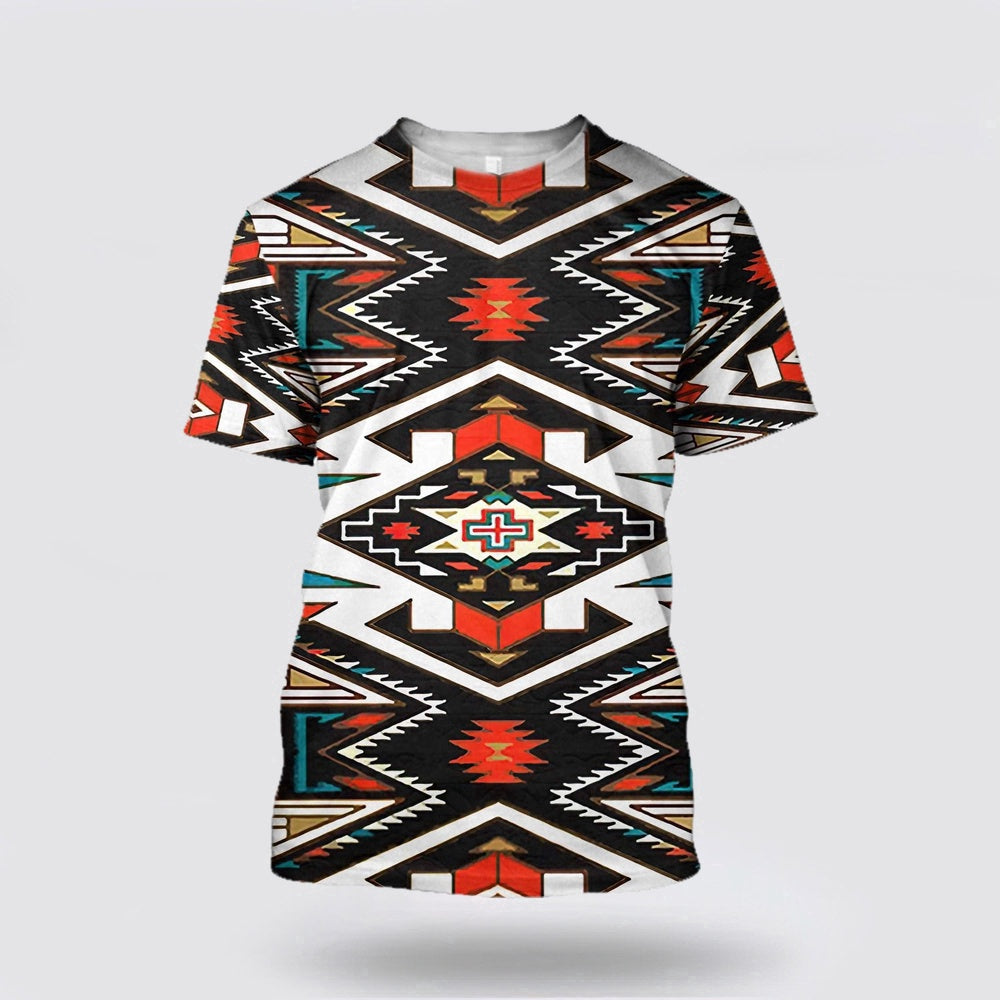 Native American T Shirt, Tribal Pattern Colorful Native American 3D Over Printed T Shirt, Native American Graphic Tee For Men Women