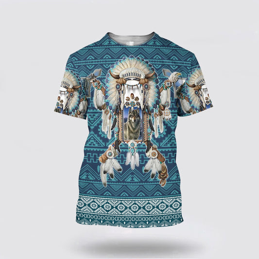 Native American T Shirt, Wolf's Funeral Native American 3D All Over Printed T Shirt, Native American Graphic Tee For Men Women