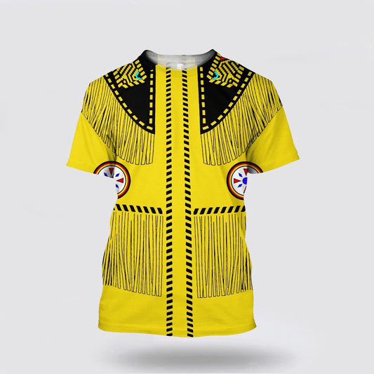 Native American T Shirt, Yellow Native American 3D All Over Printed T Shirt, Native American Graphic Tee For Men Women