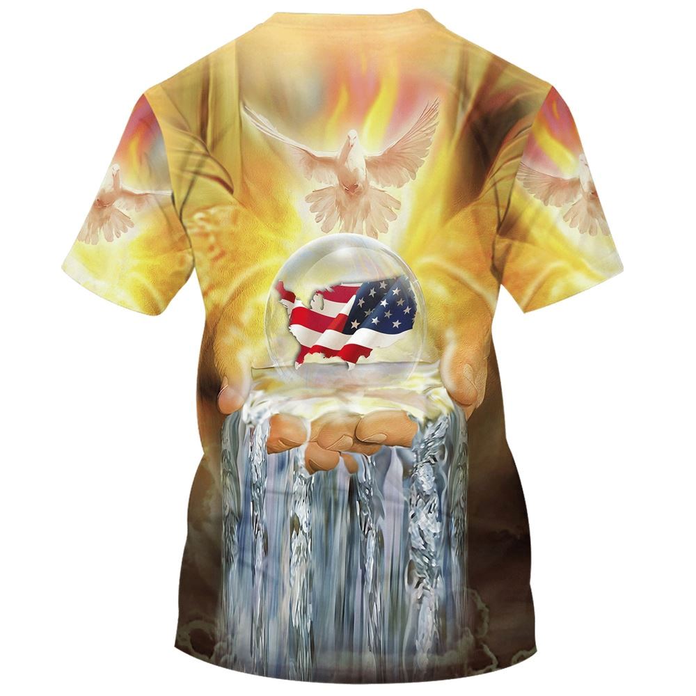 One Nation Under God Hand Hold Earth Dove All Over Print 3D T Shirt, Christian 3D T Shirt, Christian Gift, Christian T Shirt