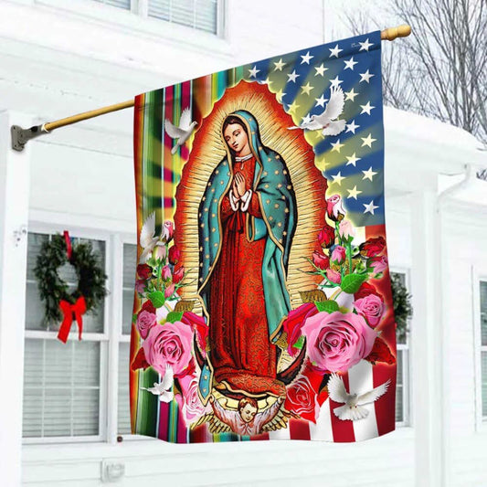Our Lady of Guadalupe Serape Mexican American House Flag, Outdoor Religious Flags, Christian Flag, Religious Flag, Christian Outdoor Decor