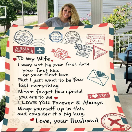 Personalized Air Mail Letter To My Wife Blanket, Custom Sender Name Letter To Wife On Her Valentine Wedding Anniversary, Valentine Blanket