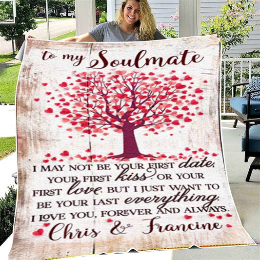 Personalized Couple Heart Tree Blanket To My Soulmate, Love Letter From Husband To Wife On Her Valentine Wedding Anniversary