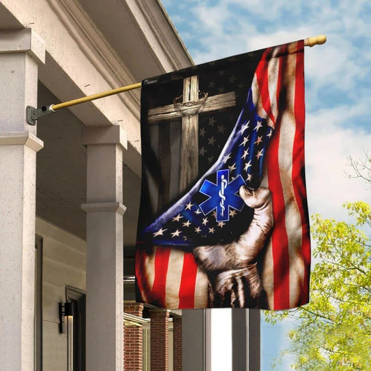 Paramedic Christian Cross American House Flags, Christian Flag, Religious Flag, Christian Outdoor Decor
