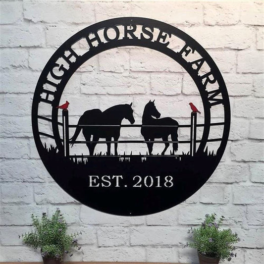 Personalized Red Bird Horse Ranch Metal Farm Sign, Farm Metal Sign, Horse Sign, Horse Metal Wall Art