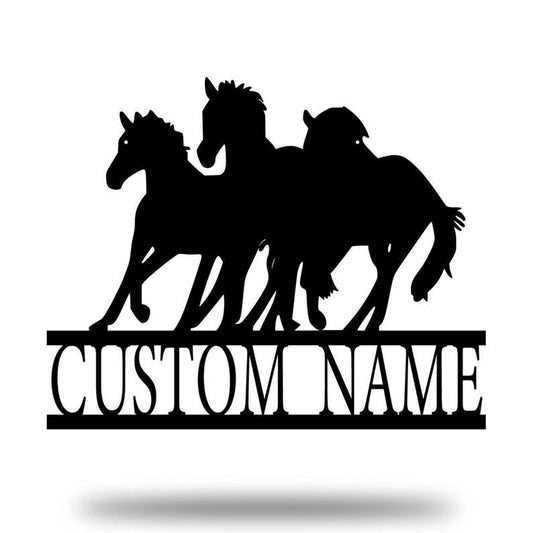Personalized Triple Beautiful Horses For Docorating House Monogram, Farm Metal Sign, Horse Sign, Horse Metal Wall Art