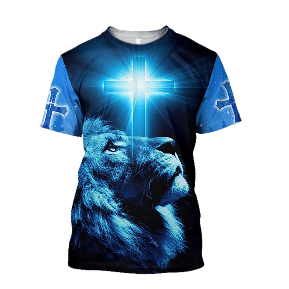 Premium Christian Jesus Lion Unisex All Over Print 3D T Shirt, Christian 3D T Shirt, Christian Gift, Christian T Shirt