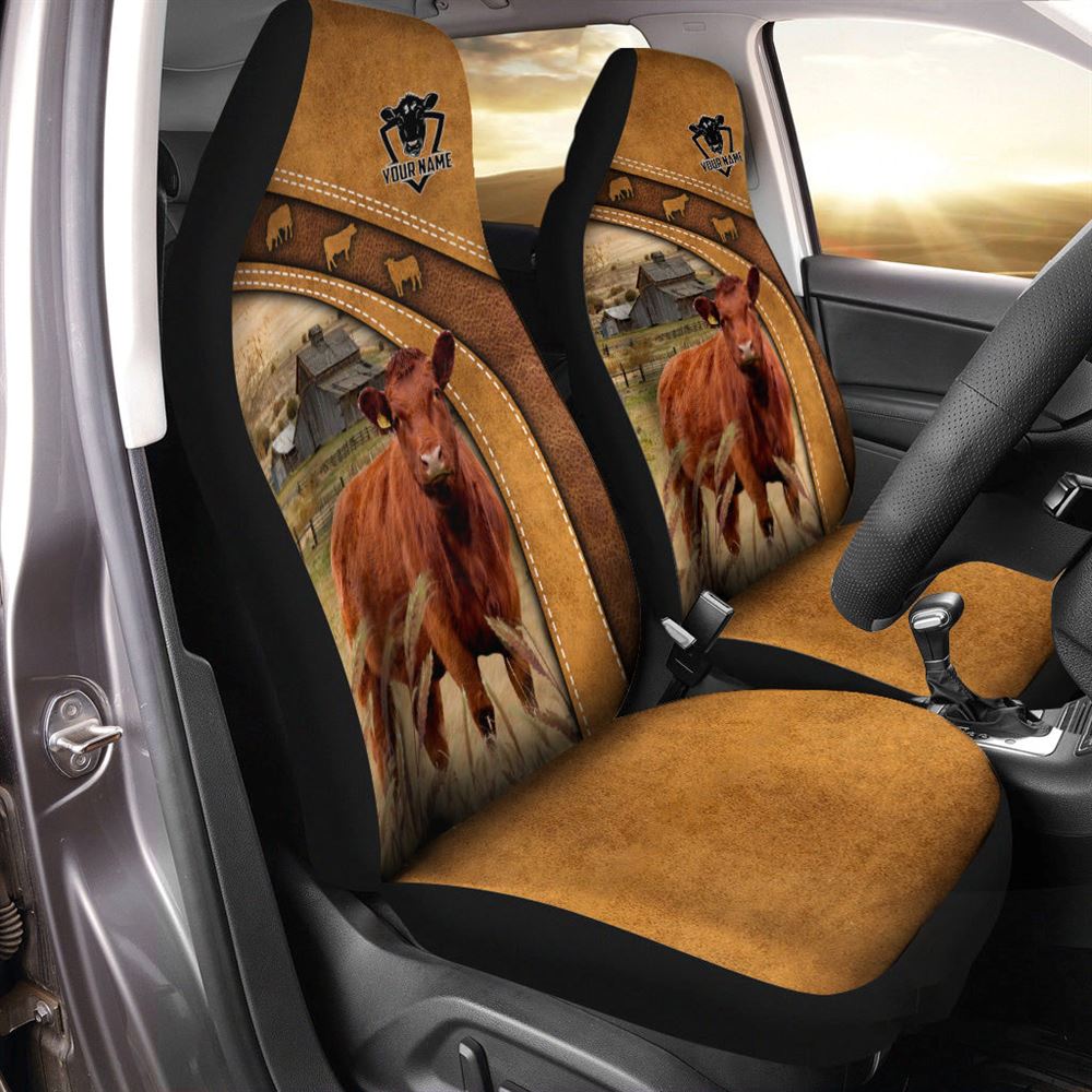 Red Angus Pattern Customized Name 3D Car Seat Cover, Farm Car Seat Cover, Cow Print Seat Covers For Trucks