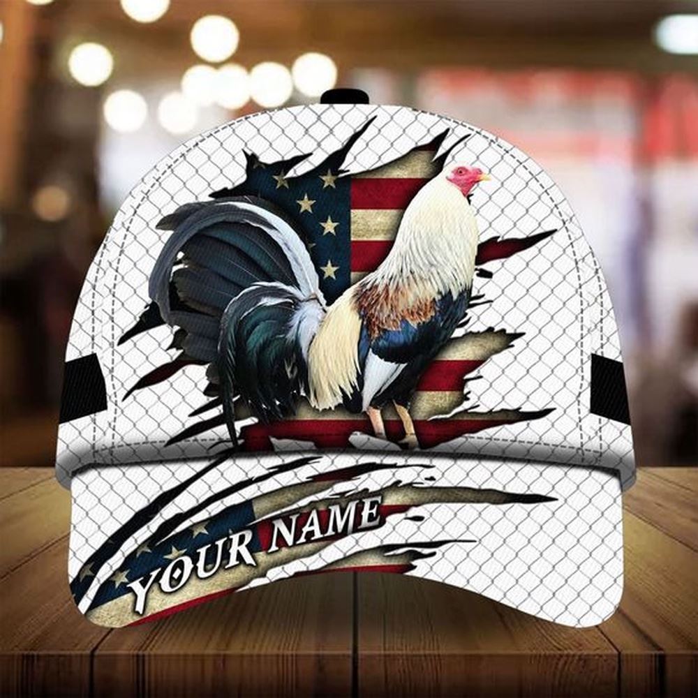 Rooster U.S Flag Custom Name Farm 3D Cap, Farm Cap, Farmer Baseball Cap, Cow Cap, Cow Gift, Farm Animal Hat