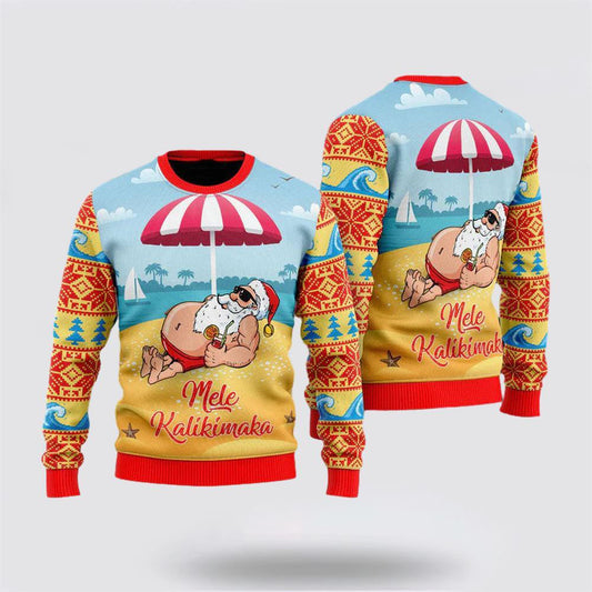 Santa Claus Mele Kalikimaka Beach Ugly Christmas Sweater For Men And Women, Christmas Gift, Christmas Winter Fashion