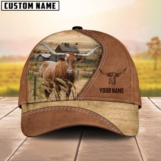 TX Longhorn Customized Name Brown Cap, Farm Cap, Farmer Baseball Cap, Cow Cap, Cow Gift, Farm Animal Hat