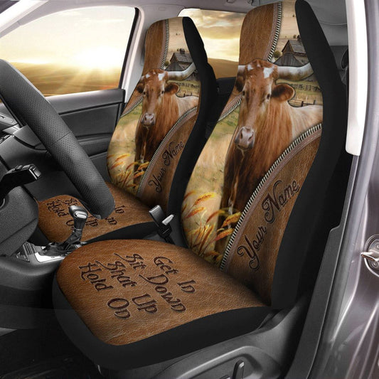 Texas Longhorn Customized Name Leather Pattern Car Seat Covers, Farm Car Seat Cover, Cow Print Seat Covers For Trucks