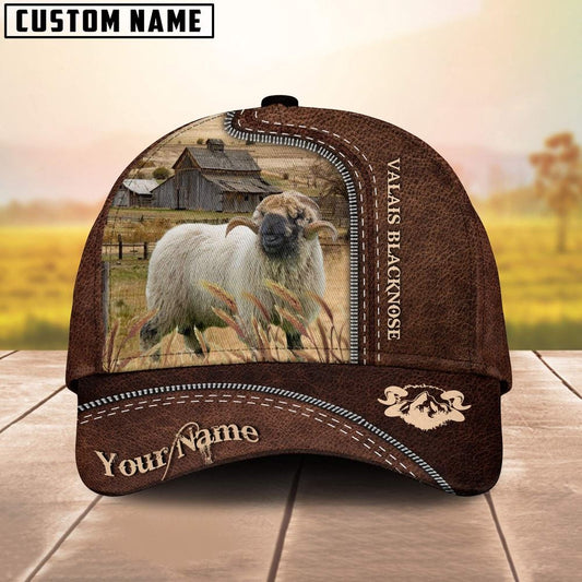 Valais Blacknose Customized Name Leather Pattern Cap, Farm Cap, Farmer Baseball Cap, Cow Cap, Cow Gift, Farm Animal Hat