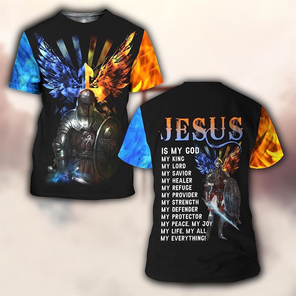 Warrior Lion Jesus Is My God My King All Over Print 3D T Shirt, Christian 3D T Shirt, Christian Gift, Christian T Shirt