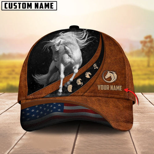 White Horse Lovers Leather Pattern Customized Name Cap, Farm Cap, Farmer Baseball Cap, Cow Cap, Cow Gift, Farm Animal Hat