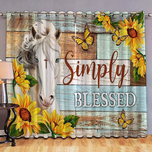White Horse Simply Blessed Premium Window Curtain Art, Bible Verse Premium Window Curtain, Faith Window Curtain Christian