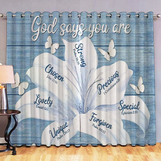 White Lily - God Says You Are Christian Premium Window Curtain Print - Christian Decorative Curtains For Living Room
