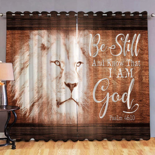 White Lion Be Still And Know That I Am God Premium Window Curtain Art, Bible Verse Premium Window Curtain, Faith Window Curtain Christian