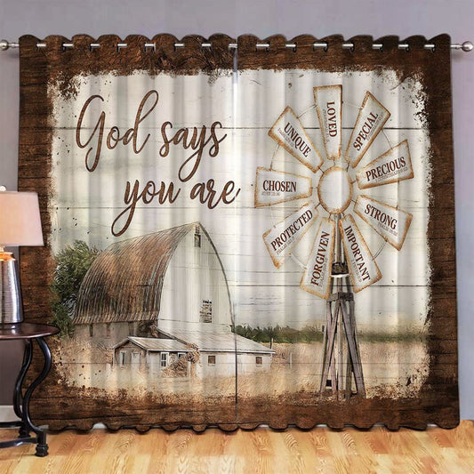 Windmill Rustic Barn God Says You Are Premium Window Curtain Art, Bible Verse Premium Window Curtain, Faith Window Curtain Christian