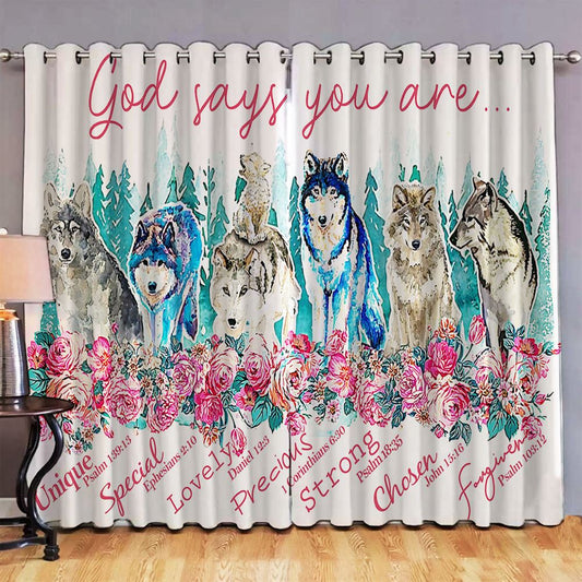 Wolf God Says You Are Premium Window Curtain, Bible Verse Premium Window Curtain, Christian Home Decor