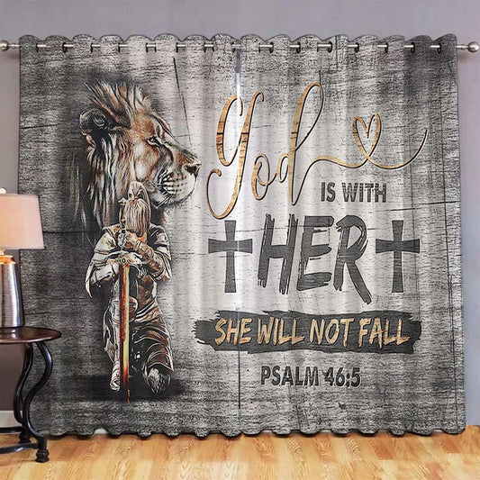 Woman Warrior Lion God Is With Her Premium Window Curtain Art, Bible Verse Premium Window Curtain, Faith Window Curtain Christian