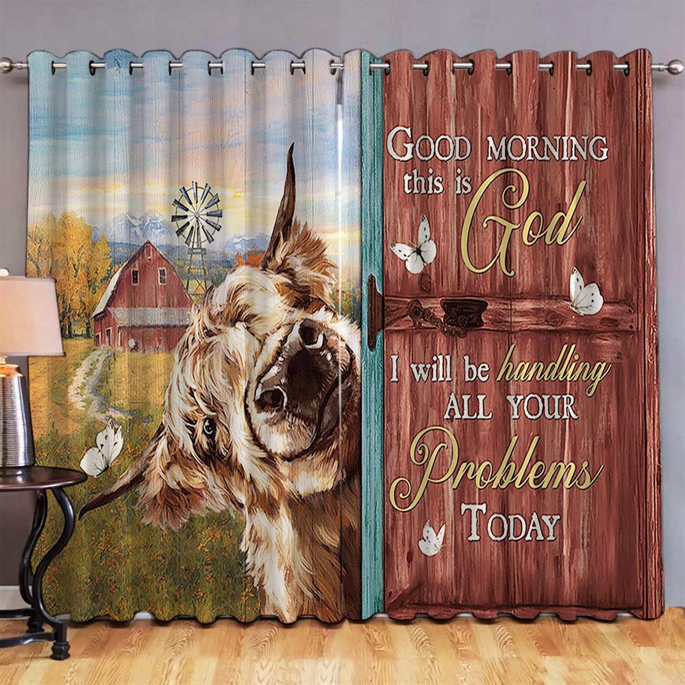 Yak Cow Good Morning This Is God Premium Window Curtain Art, Bible Verse Premium Window Curtain, Faith Window Curtain Christian