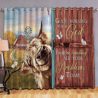 Yak Cow Good Morning This Is God Premium Window Curtain Art, Bible Verse Premium Window Curtain, Faith Window Curtain Christian