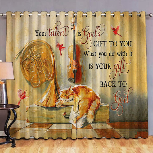 Your Talent Is God's Gift To You Sleeping Cat Red Cardinal Premium Window Curtain Painting, Christian Premium Window Curtain, Gifts For Cat Lovers