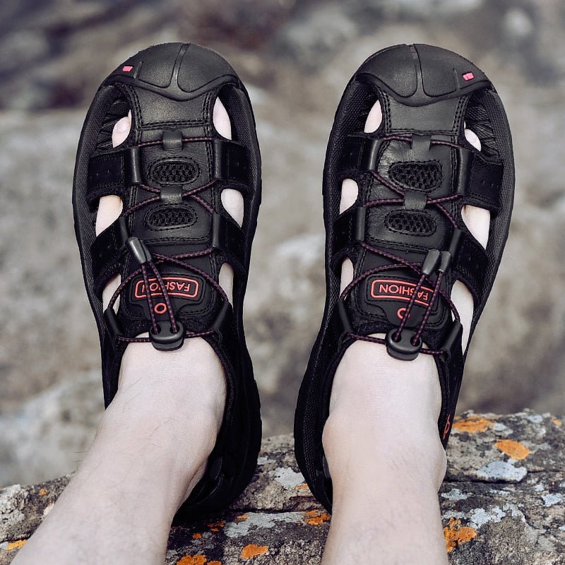 Orthopedic Sandals For Men, Men's High-Altitude Ortho Heel Strap Sandals Black, Toe Covered Sandals For Mens