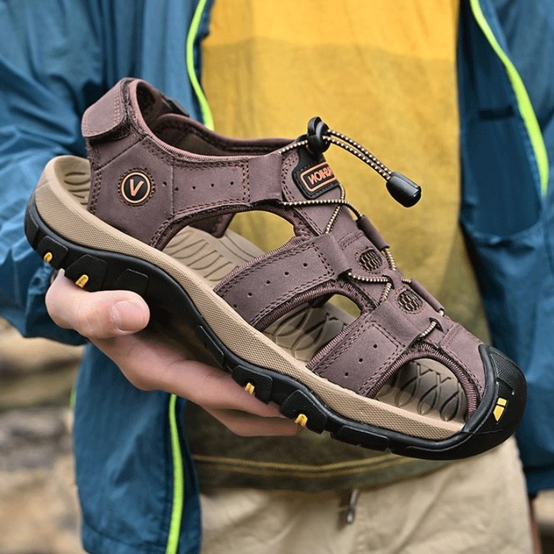 Orthopedic Sandals For Men, Men's High-Altitude Ortho Heel Strap Sandals Coffee, Toe Covered Sandals For Mens