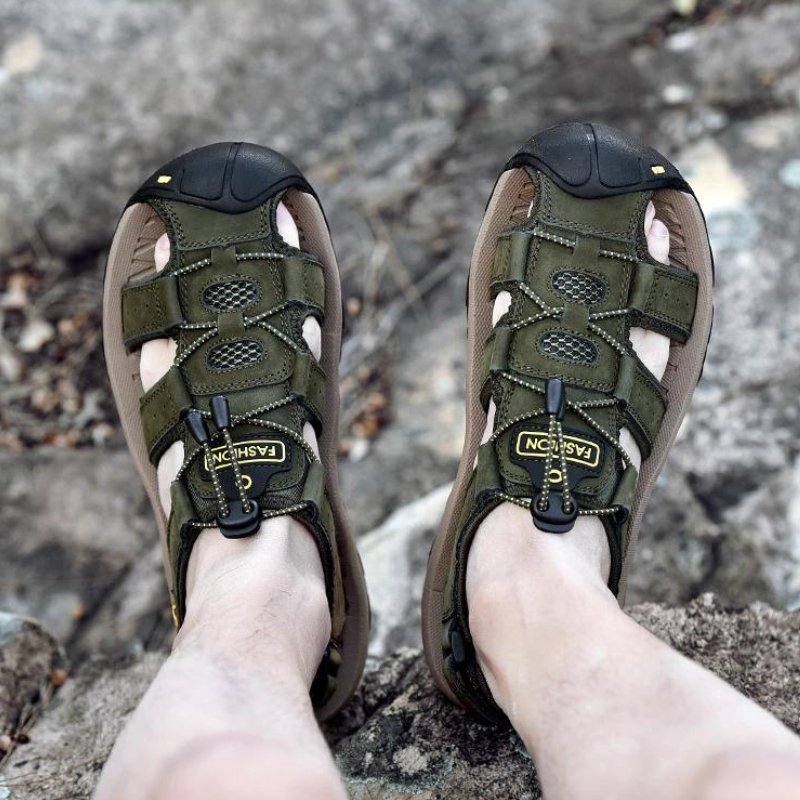 Orthopedic Sandals For Men, Men's High-Altitude Ortho Heel Strap Sandals Green, Toe Covered Sandals For Mens