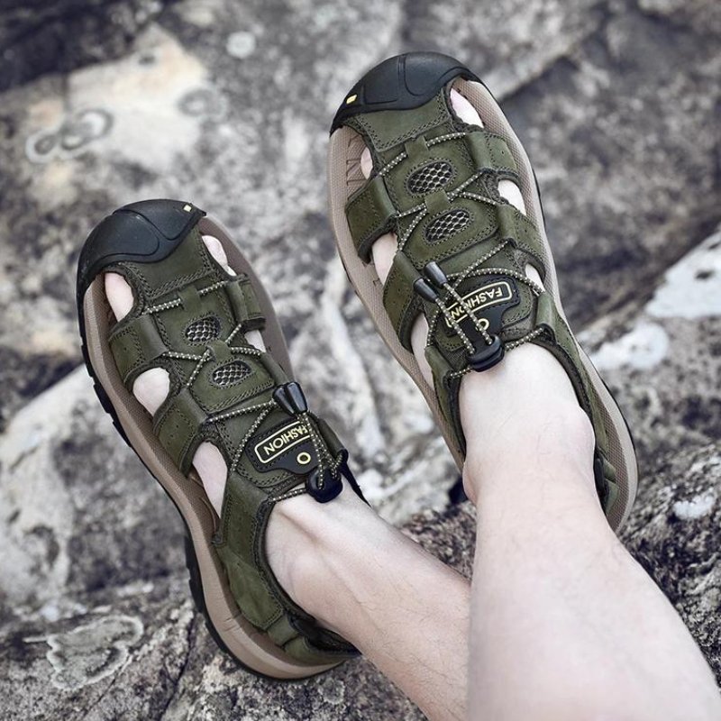 Orthopedic Sandals For Men, Men's High-Altitude Ortho Heel Strap Sandals Green, Toe Covered Sandals For Mens