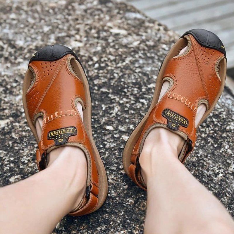 Orthopedic Sandals For Men, Men's High-Altitude Ortho Heel Strap Sandals Orange, Toe Covered Sandals For Mens