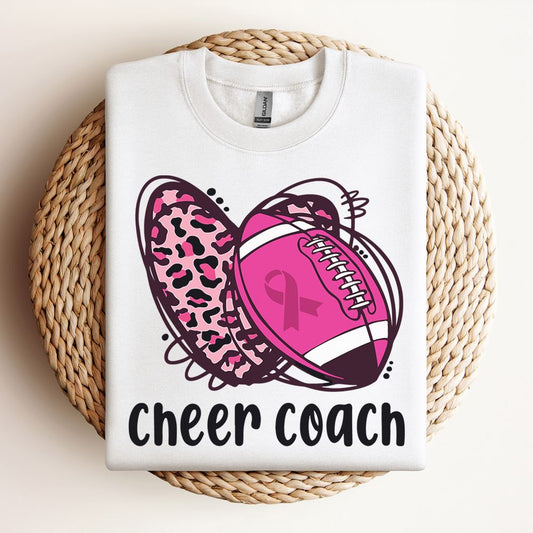 Cheer Coach Leopard Cheerleading Football Mom Breast Cancer Sweatshirt, Mother's Day Sweatshirt, Mama Sweatshirt, Mother Gift