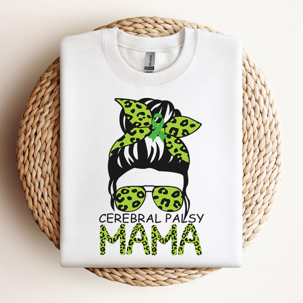 Leopard Messy Hair Bun Cerebral Palsy Mama Sweatshirt, Mother's Day Sweatshirt, Mama Sweatshirt, Mother Gift