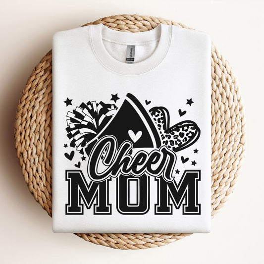 Cheer Mom  Cheerleader Football Leopard Print Heart Sweatshirt, Mother's Day Sweatshirt, Mama Sweatshirt, Mother Gift