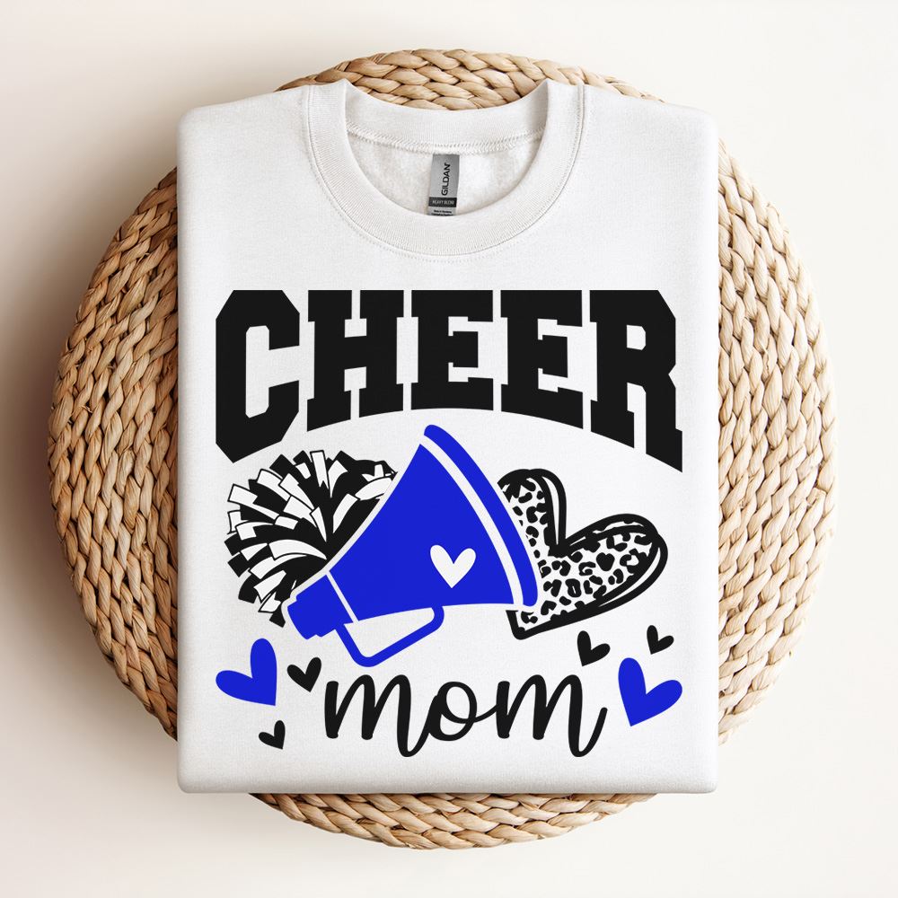 Cheer Mom Blue Megaphone Sweatshirt, Mother's Day Sweatshirt, Mama Sweatshirt, Mother Gift