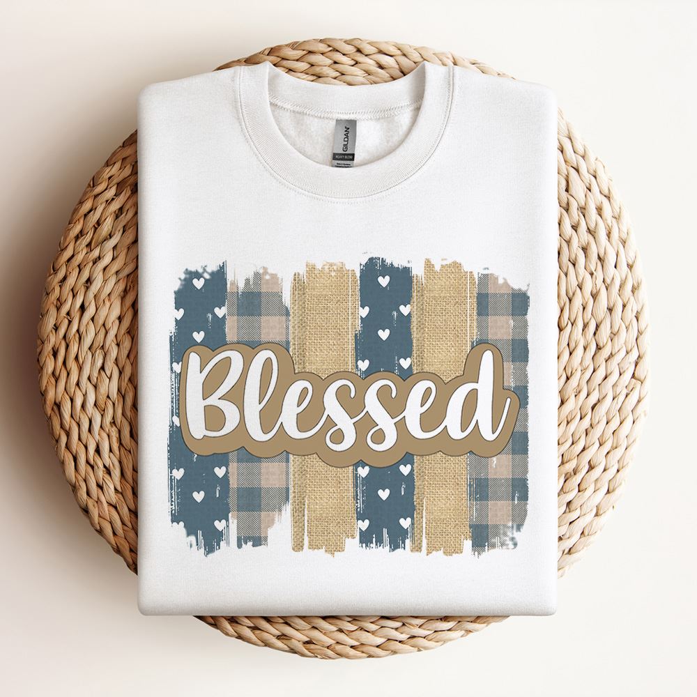 Blessed Brushstrokes Blue Hearts Burlap Sweatshirt, Mother's Day Sweatshirt, Mama Sweatshirt, Mother Gift