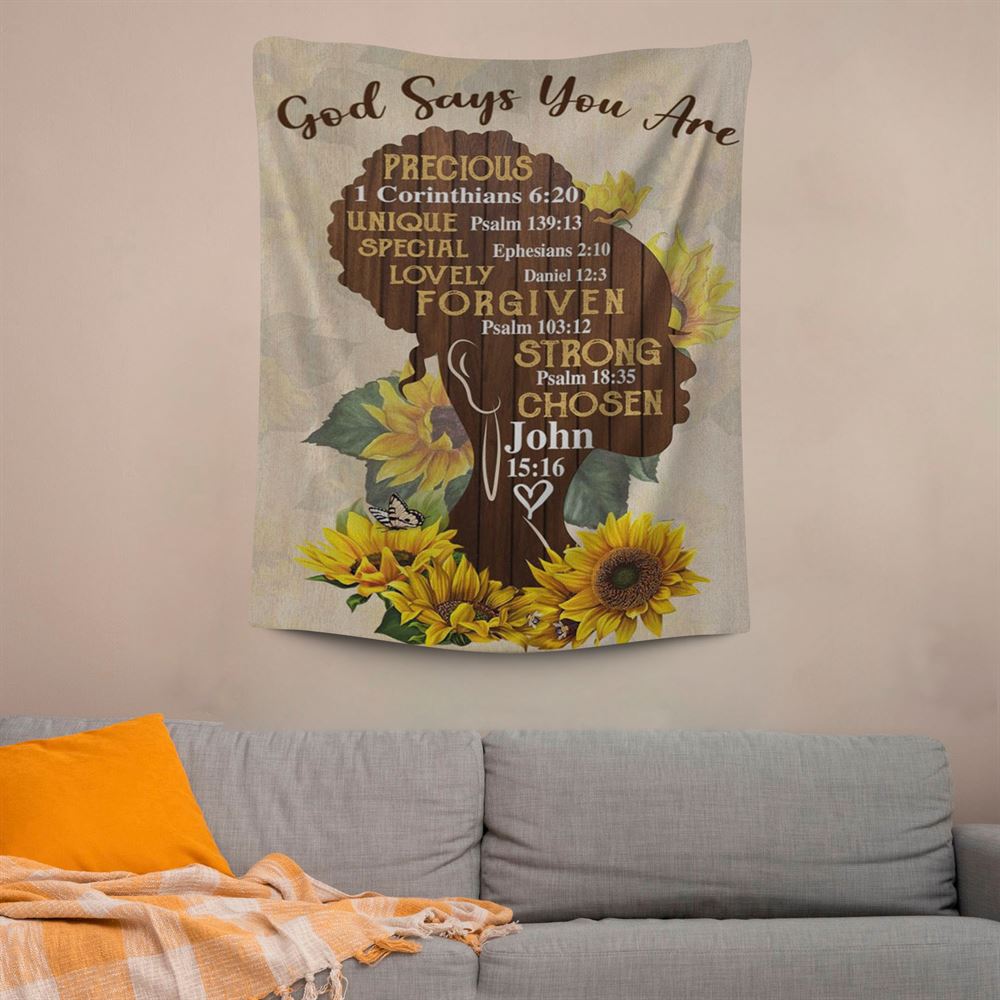 African American God Says You Are Sunflower Tapestry Prints, Scripture Wall Art, Tapestries Spiritual For Bedroom