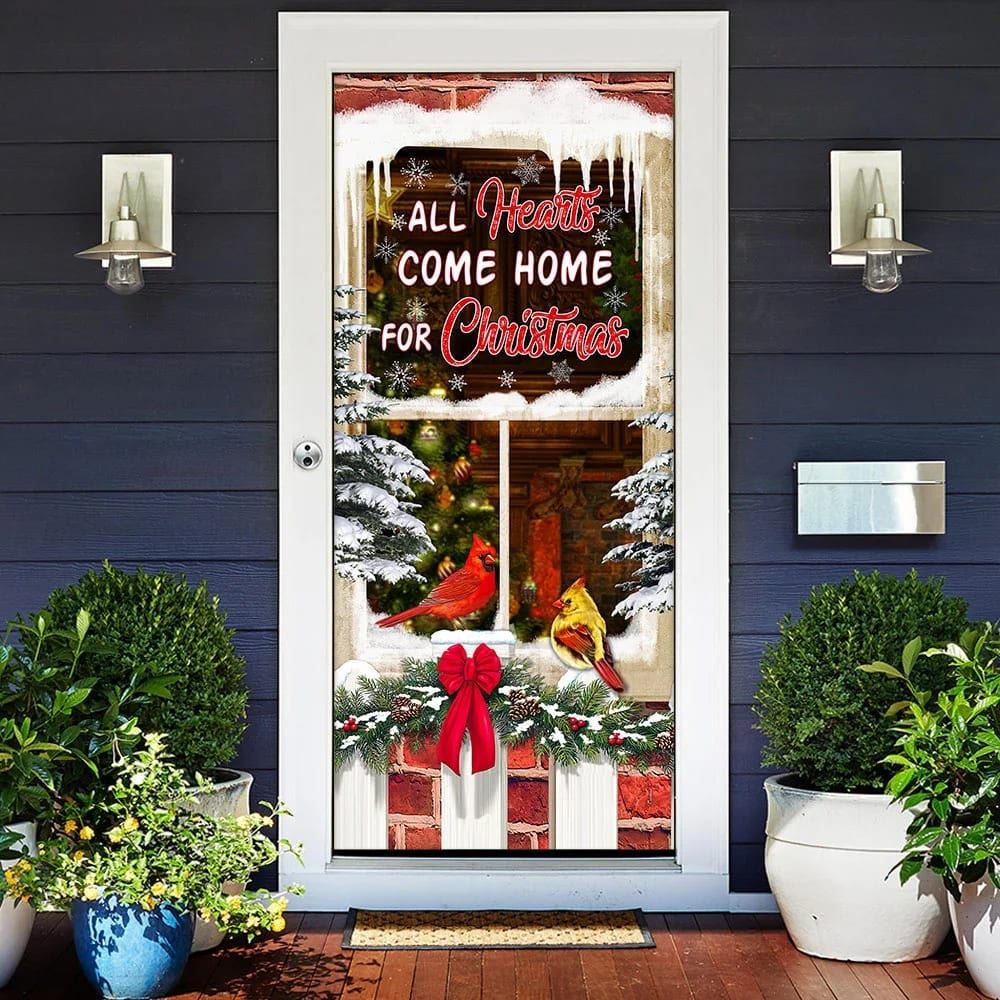 All Hearts Come Home For Christmas Cardinal Door Cover, Cardinal Christmas Decor, Xmas Door Covers, Christmas Gift, Christmas Door Coverings
