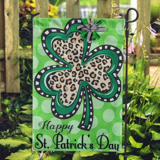 Animal Print Shamrock Burlap Flag, St Patrick's Day Garden Flag, St Patrick's Day Yard Flags, St Patrick's Day Flag