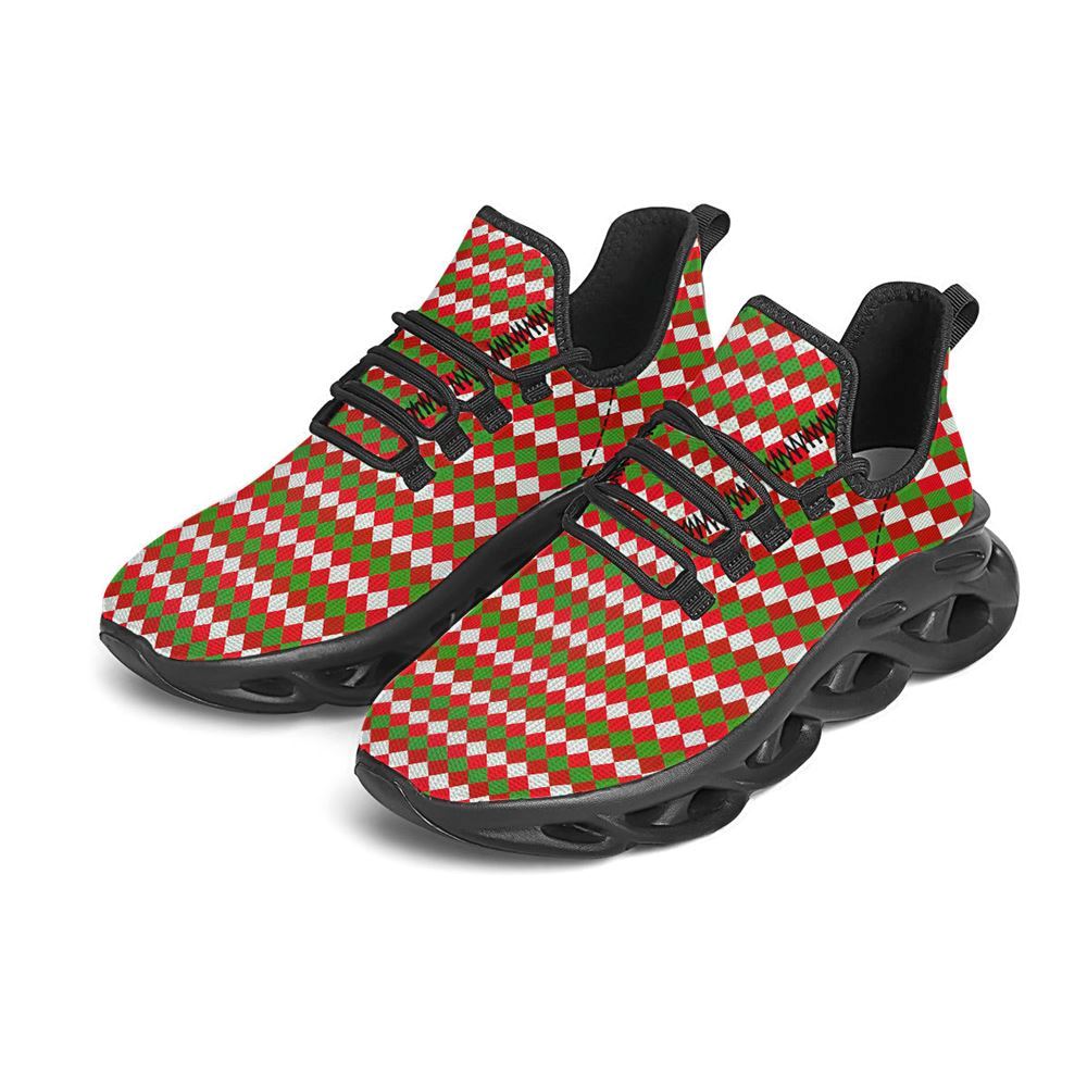 Argyle Christmas Themed Print Pattern Black Max Soul Shoes For Men & Women, Best Running Shoes, Christmas Shoes Gift, Winter Sneakers
