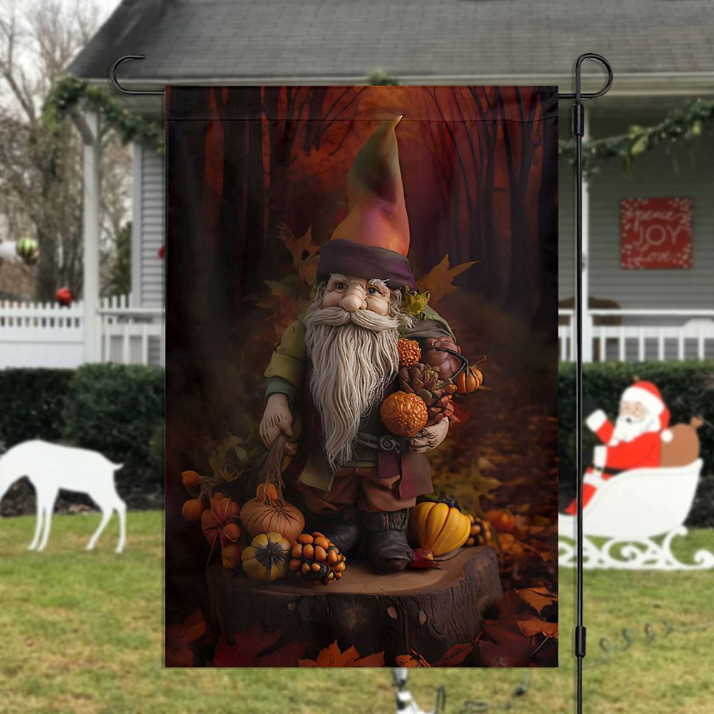 Autumn Gnome's Harvest Celebration Christmas Flag, Christmas Gift, Christmas Garden Flags, Christmas Outdoor Flag