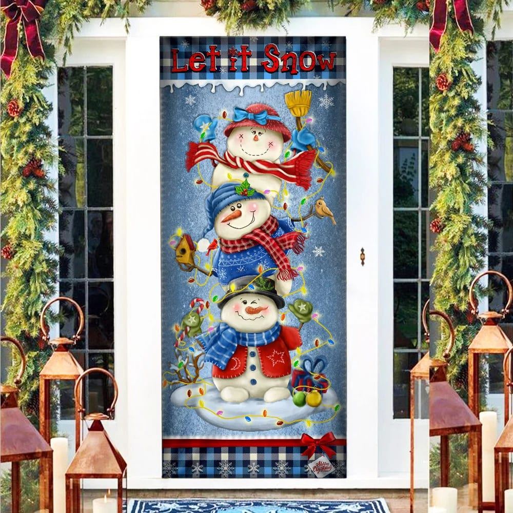 Banner Home Decor Let It Snow Door Cover, Snowman Christmas Door Cover, Xmas Door Covers, Christmas Gift, Christmas Door Coverings