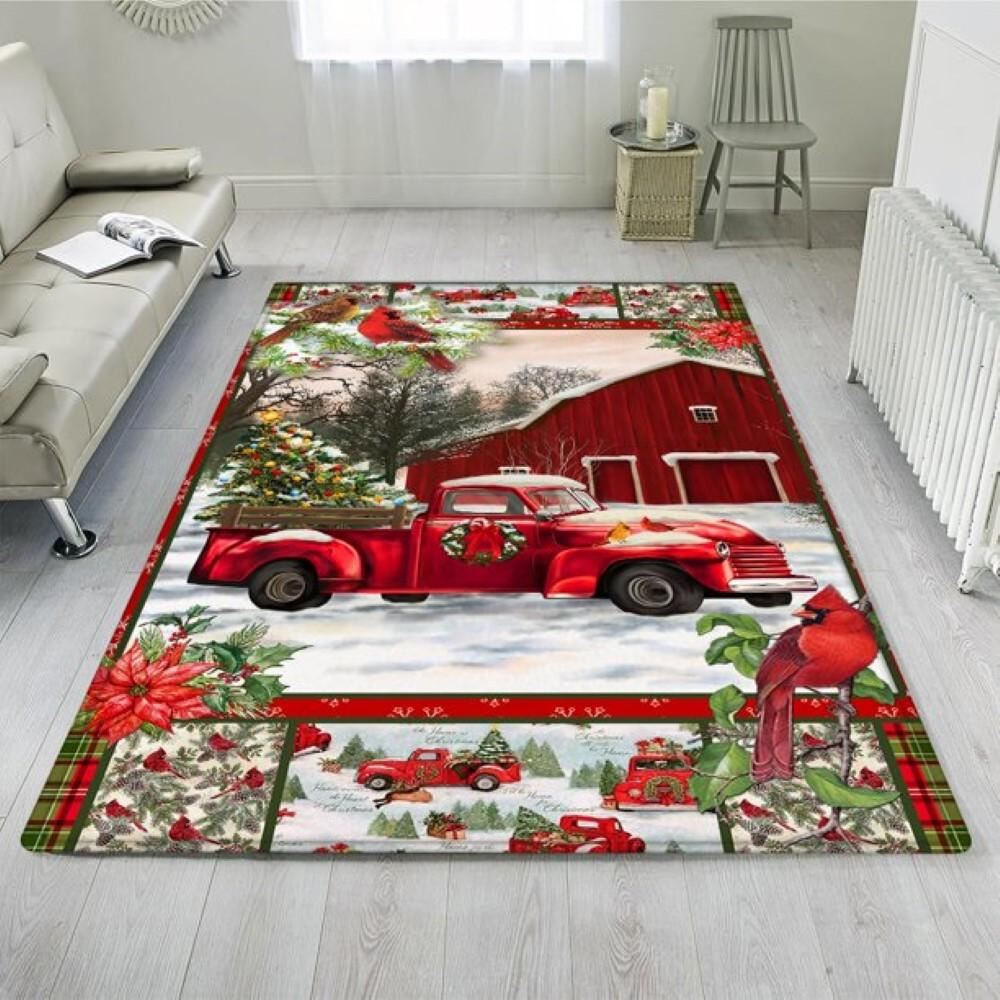 Barn Red Truck Christmas Rug, Christmas Rug, Christmas Living Room Decor Rug, Christmas Floot Mat
