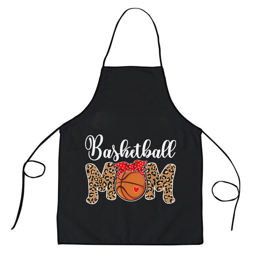 Basketball Mom Leopard Messy Bun Game Day Funny Mothers Day Apron, Mother's Day Apron, Kitchenware For Mom
