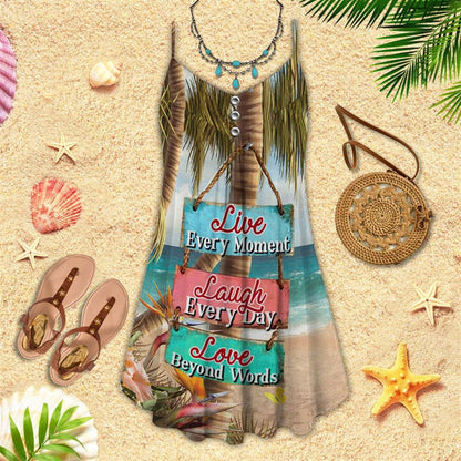Beach Live Laugh Love Spaghetti Strap Summer Dress For Women On Beach Vacation, Hippie Dress, Hippie Beach Outfit