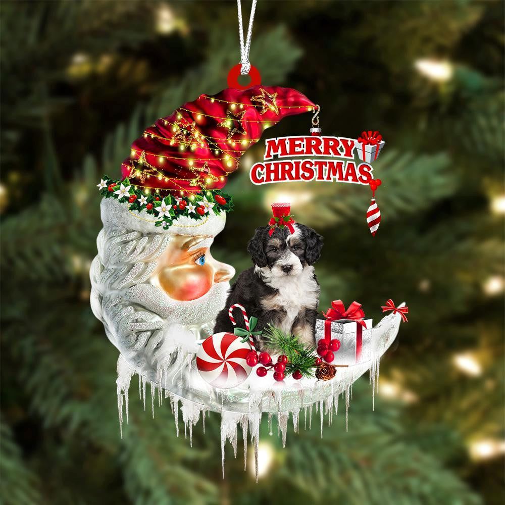 Bernedoodle On The Moon Merry Christmas Hanging Ornament, Christmas Tree Decoration, Car Ornament Accessories, Christmas Ornaments 2023