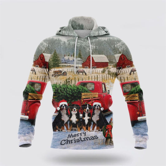 Bernese Mountain Dog Merry Christmas All Over Print 3D Hoodie For Men And Women, Gift Dog Love, Christmas Gift, Christmas Fashion 2023