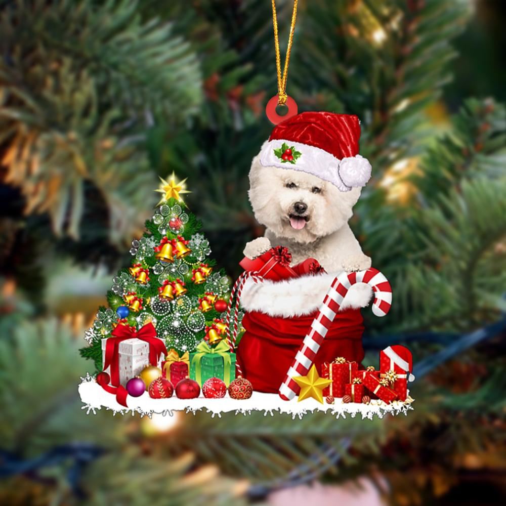 Bichon Frise Gift Bag Merry Christmas Ornament, Christmas Tree Decoration, Car Ornament Accessories, Christmas Ornaments 2023